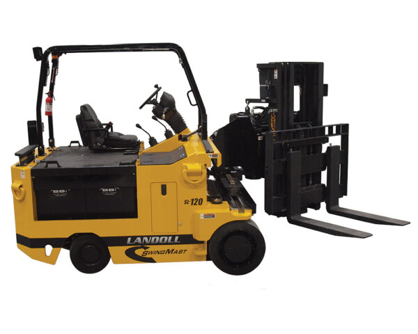 A Drexel SL120 forklift with the mast tilted sideways 45 degrees