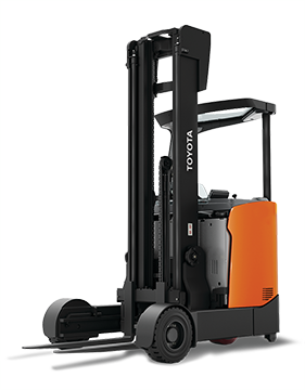 The front of the Indoor/Outdoor Moving Mast Reach Truck