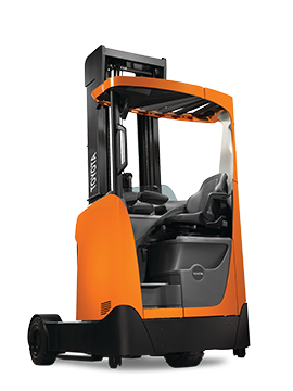The rear of the Indoor/Outdoor Moving Mast Reach Truck