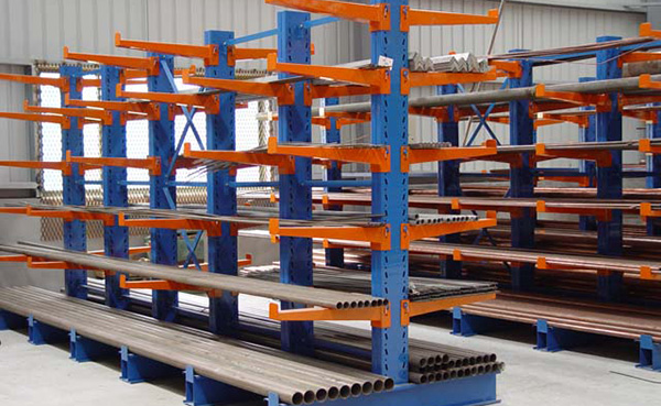 Cantilever racking holding different sizes of pipes
