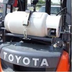 A close-up of a forklift's propane tank