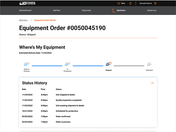 Keep track of your equipment orders with MyOrders